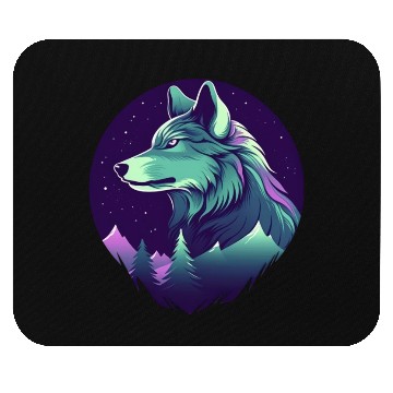 Discover Starry Night Wolf With Northern Light Colors Mouse Pads