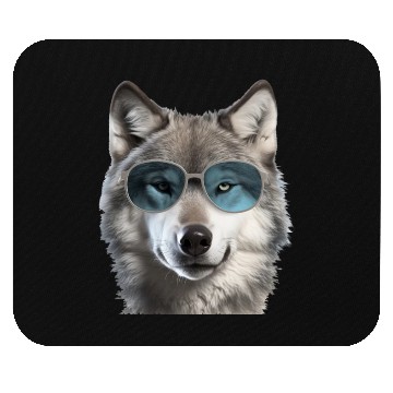 Discover Grey Wolf Wearing Blue Sunglasses Wildlife Animal Mouse Pads