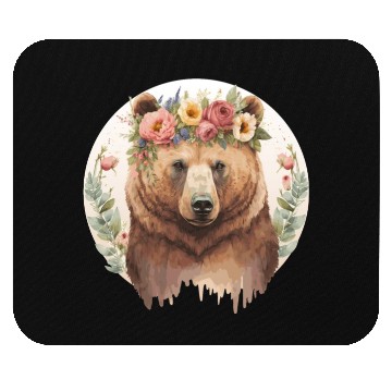 Discover Cute Brown Bear Grizzly Flower Crown Animal Lovers Mouse Pads