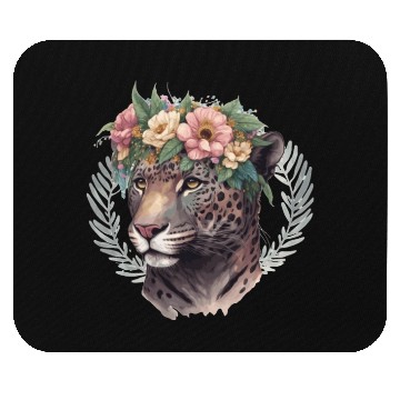 Discover Watercolor Jaguar Flower Crown Wild Cat Lover Mouse Pads