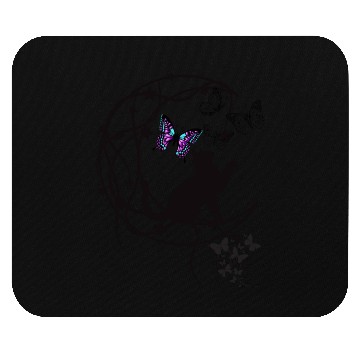 Discover Decorative Black Cat Silhouette With Butterflies Mouse Pads