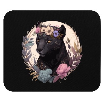 Discover Cute Black Leopard Watercolor Flower Crown Boho Ae Mouse Pads
