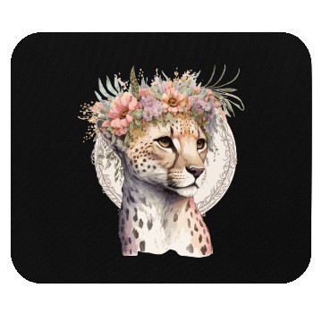 Discover Cute Cheetah Flower Crown Boho Aesthetic Mouse Pads