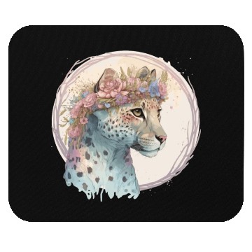 Discover Cute Cheetah Flower Crown Floral Watercolor Animal Mouse Pads