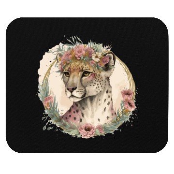 Discover Cute Watercolor Cheetah Flower Crown Safari Animal Mouse Pads