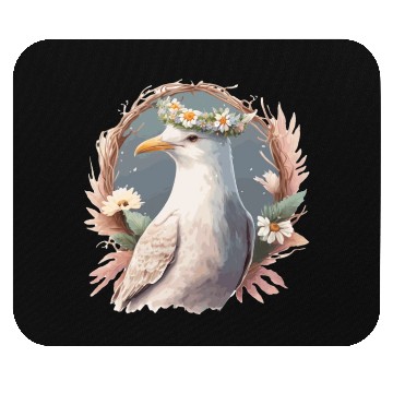 Discover Seagull Bird Flower Crown Floral Seabirds Mouse Pads
