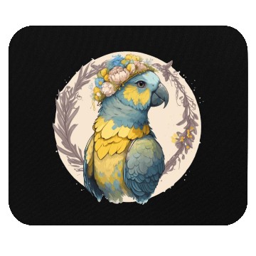 Discover Yellow Blue Ara Macaw Flower Crown Parrot Parakeet Mouse Pads