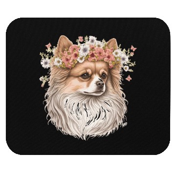 Discover Cute Pomeranian Pom Flower Crown Pet Dog Breed Flo Mouse Pads