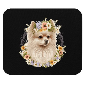 Discover Cute Pomeranian Pom Flower Crown Pet Dog Breed Flo Mouse Pads