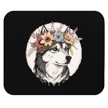 Discover Cute Siberian Husky Flower Crown Pet Dog Breed Flo Mouse Pads