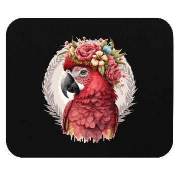 Discover Scarlet Macaw Parrot Watercolor Bird Flower Crown Mouse Pads