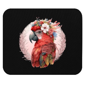 Discover Red Scarlet Macaw Flower Crown Parrot Watercolor B Mouse Pads