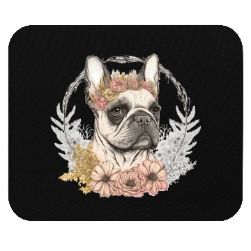 Discover Cute French Bulldog Frenchie Flower Crown Pet Dog Mouse Pads