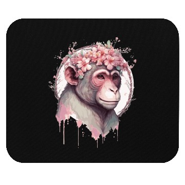 Discover Cute Watercolor Flower Monkey Chinese Zodiac Anima Mouse Pads