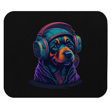Discover Cute Rottweiler Dog Wearing Headset for Gamer Mouse Pads