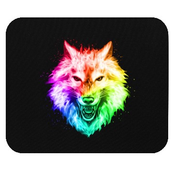 Discover Bright Colorful Wolf Head – Rainbow Howling Wolf F Mouse Pads