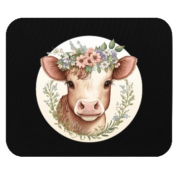 Discover Cottagecore Cute Baby Cow Calf Floral Farm Animal Mouse Pads