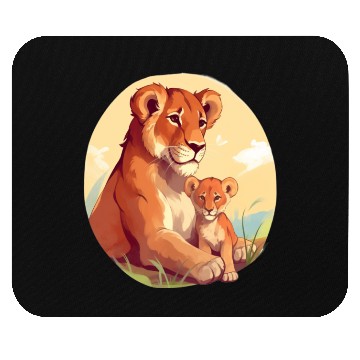 Discover Lion Cub with mother Mouse Pads