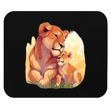 Discover Lion cub with mother Mouse Pads