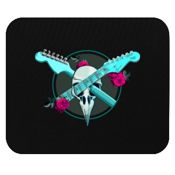 Discover Guitar Lover T Shirtstrat guitar and raven skull Mouse Pads