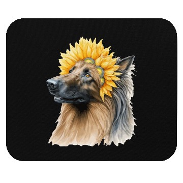 Discover Watercolor Belgian Sheepdog Sunflower Dog Breed Pe Mouse Pads