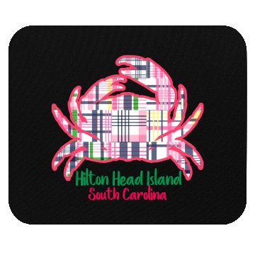 Discover Hilton Head Island Preppy Plaid Crab Mouse Pads