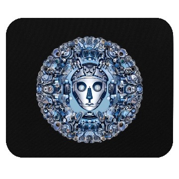 Discover Aztec robot face and mechanical mandala Mouse Pads
