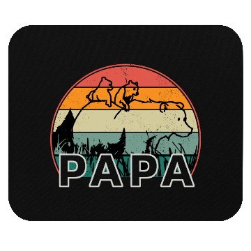 Discover Papa Bear With Cubs Retro Grizzly Bear Forest Tree Mouse Pads