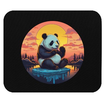 Discover Cute Panda on Ice Floe with Sweets - Sunset Mouse Pads