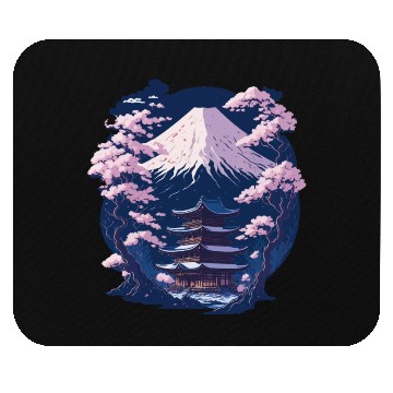 Discover Mount Fuji and a Temple With Cherry Blossoms Mouse Pads