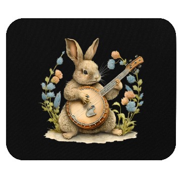Discover Bunny Playing Banjo Guitar rabbit Easter bunny Mouse Pads