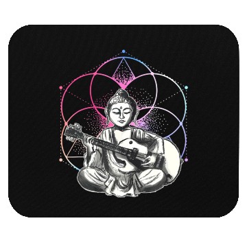 Discover Buddha - Playing Guitar - Yoga Buddhist - Yogi Mouse Pads