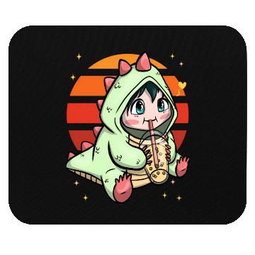 Discover Boba Dinosaur Drinking Love Tea Sunset Mouse Pads