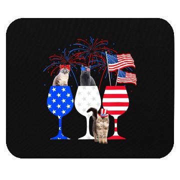 Discover Cat 4Th Of July Red White Blue Wine Mouse Pads