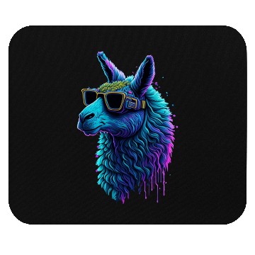 Discover Neon Alpaca with Glasses Mouse Pads