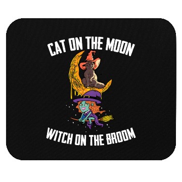 Discover Cat On The Moon WItch On The Broom Witch Bells Mouse Pads