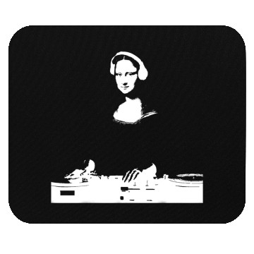 Discover Dj Mona Lisa with Dj Headphone behind a dj table Mouse Pads