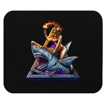 Discover Diver girl retro and angry shark #2 Mouse Pads