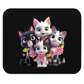 Discover Cute Cats with Flowers 3D Ai Art Mouse Pads