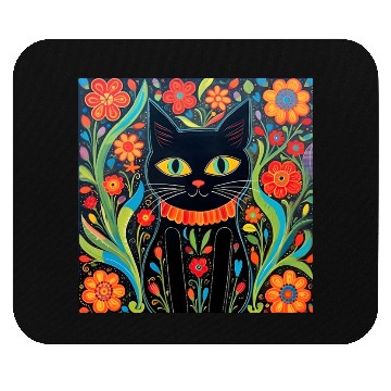 Discover Folk Art Cat Floral Mouse Pads