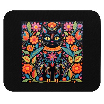 Discover Folk Art Cat Floral Mouse Pads