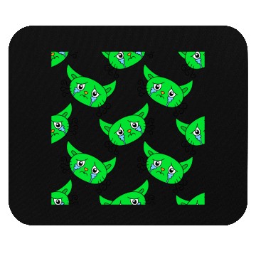 Discover Cute Little Green Cat Faces Mouse Pads