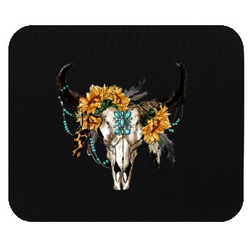 Discover Bull Skull And Sunflowers Mouse Pads