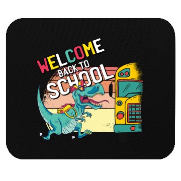 Discover Funny T-Rex Running to School Bus Welcome Back to Mouse Pads