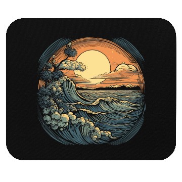 Discover serene ocean sunset with large waves (4) Mouse Pads