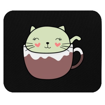 Discover Mint Hot Cocoa Cat in Coffee Mug Mouse Pads