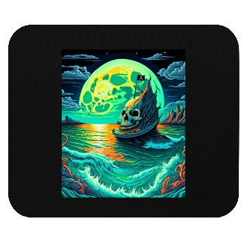 Discover Pirate Ship With A Skull At Full Moon Mouse Pads