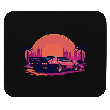 Discover Cyberpunk car in sunset cityscape Mouse Pads