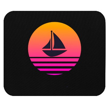 Discover A boat with a retro sunset behind Mouse Pads