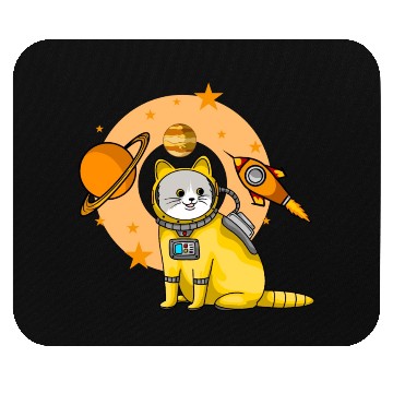 Discover Cat Cute Surprised Pet in Space planet Kitty Mouse Pads